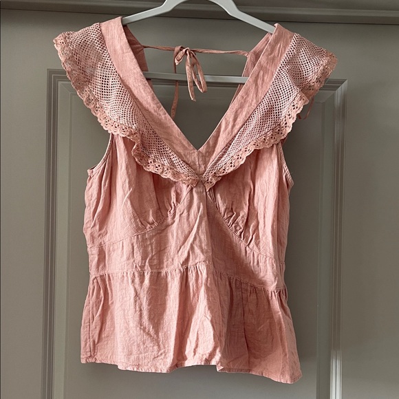 Old Navy Tops - Old Navy Dusty Rose Crochet-Trim V-Neck Peplum Tank